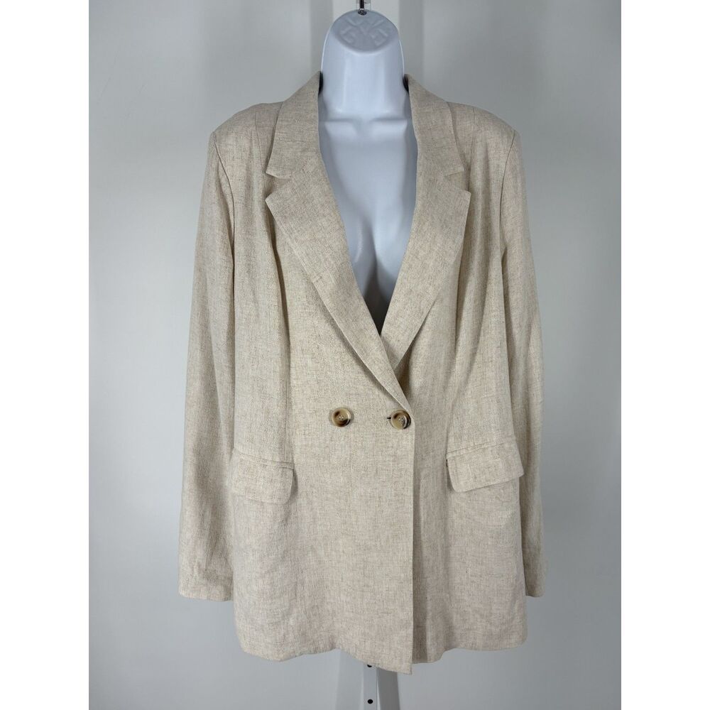 Skies Are Blue Double-Breasted Linen-Blend Blazer